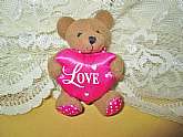 Teddy Bear Plush Magnet Vintage Refrigerator Magnet Sarah Coventry Stuffed Miniature Brown Bear Pink LOVE Heart