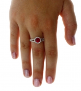 New Real 925 Sterling Silver Fashion Jewelry Halo Wedding Ring Red and White CZ
