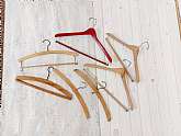 7 old wooden hangers from the 80s.Perfect for a vintage wardrobe.Wonderful signs of wearing that show character.7 pcsExcellent set of 7 clothes hangers made of solid wood.Clothes hangers are beautifully preserved.We ship worldwide, well packaged,