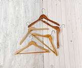 5 old wooden hangers from the 80s.Perfect for a vintage wardrobe.Wonderful signs of wearing that show character.5 pcsExcellent set of 5 clothes hangers made of solid wood.Clothes hangers are beautifully preserved.We ship worldwide, well packaged