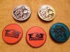 VINTAGE - COLLECTIBLES - 5 PLASTIC MILK CAP POGS / SLAMMERS