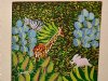 vintage Haitian painting oil on board signed Neptune midcentury Haiti wall art small painting jungle forest bunny rabbit giraffe zebra