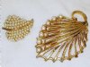 Lot Vintage Faux Pearl Leaf Brooch Pins Seed 1950's 1960's Gold Plated Like Trifari