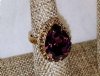 Vintage 1960's Purple Cocktail Ring Crystal Glass Gold Plated Brass Pear Cut Prong Set