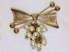 Vintage 1950's Brass Bow Brooch Dangling Faux Pearls Gold Plated MCM Atomic Era