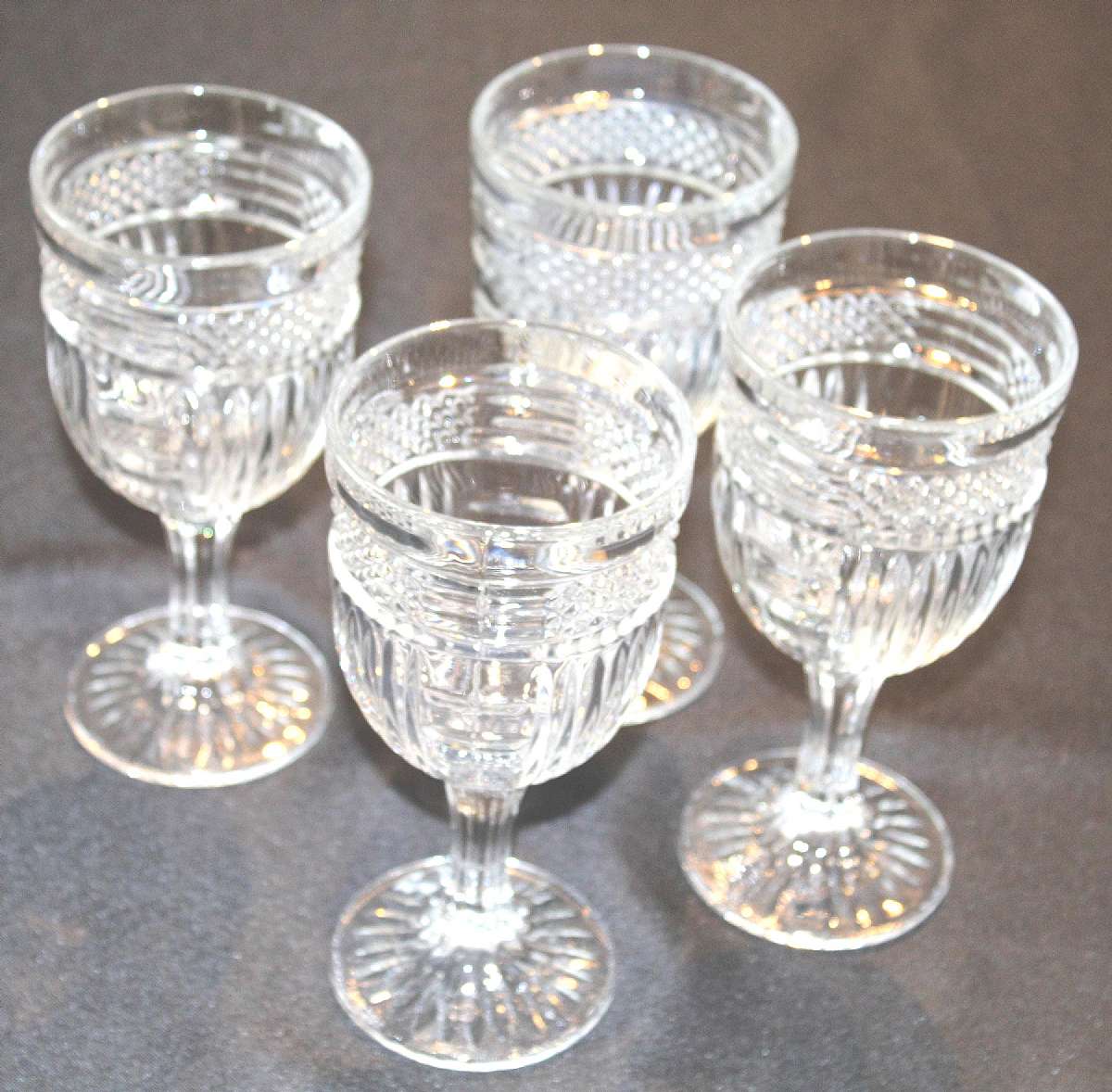 Up for sale are these Libbey Glass Radiant Set Of Four Water Glasses in great condition with no chips or cracks. They measure approx. 7 1/8"T by 3 1/2"W. Shipping Excludes: Alaska/Hawaii, US Protectorates, APO/FPO, PO BOXShipping Provided to t