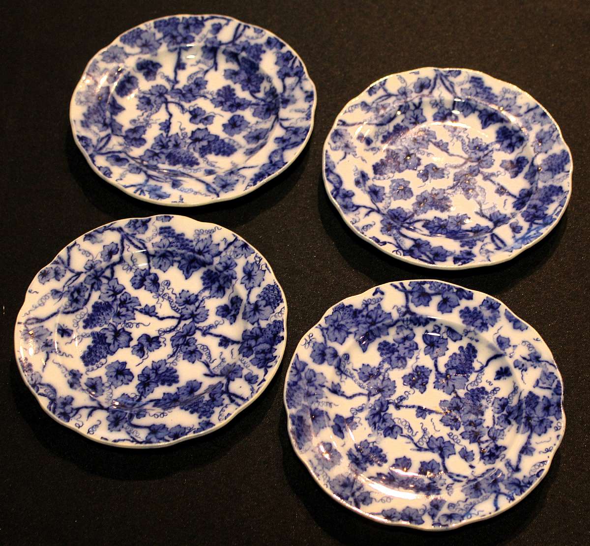 Up for sale are these Vintage Ironstone China Patent 1944 Set of Four Plates in great condition with no chips or cracks. They measure approx. 6" Wide. Indented on the reverse "Ironstone China Patent 1944" which is very hard to see. I do not