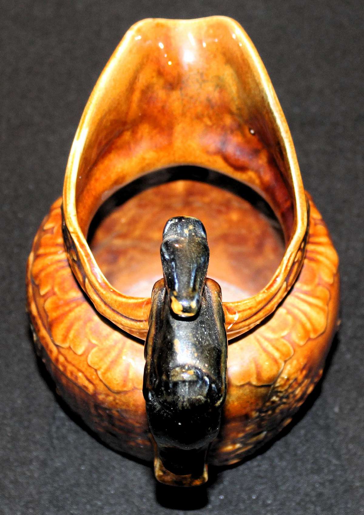 Up for sale is this Aurther Wood England Horse Head Handled Pitcher. It measures approx. 8"T  by 4"W at the bottom and is excellent condition with no chips or cracks.  Shipping Excludes: Alaska/Hawaii, US Protectorates, APO/FPO, PO BoxShipping