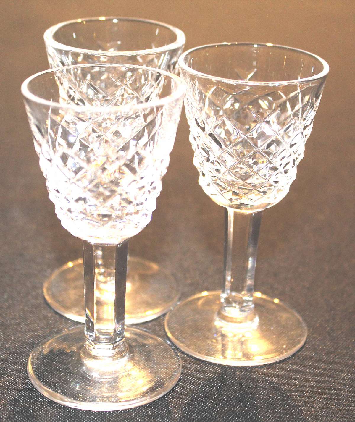 Up for sale are these Waterford Alana Set of Three Cordial Glasses in excellent condition with no chips or cracks. They measure approx. 3 1/2"T by 1 5/8"W.Shipping Excludes: Alaska/Hawaii, US Protectorates, APO/FPO, PO BoxShipping Provided to