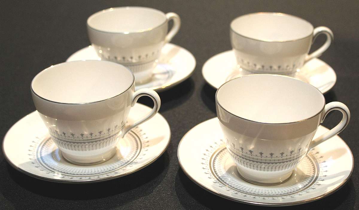 Up for sale are these Spode Fairfax Bone China 4 Cup & Saucer Sets in great condition with no chips, cracks or crazing.   Shipping Excludes: Alaska/Hawaii, US Protectorates, APO/FPO, PO BoxShipping Provided to the United States Only.
