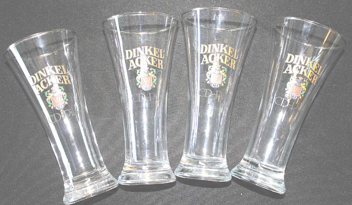 Up for sale are these Dinkel Acker CD Pilsner Set Of Four Glasses in excellent condition with no chips or cracks. They measure approx. 6 1/4"T by 3"W. Shipping Excludes: Alaska/Hawaii, US Protectorates, APO/FPO, PO BoxShipping Provided to the