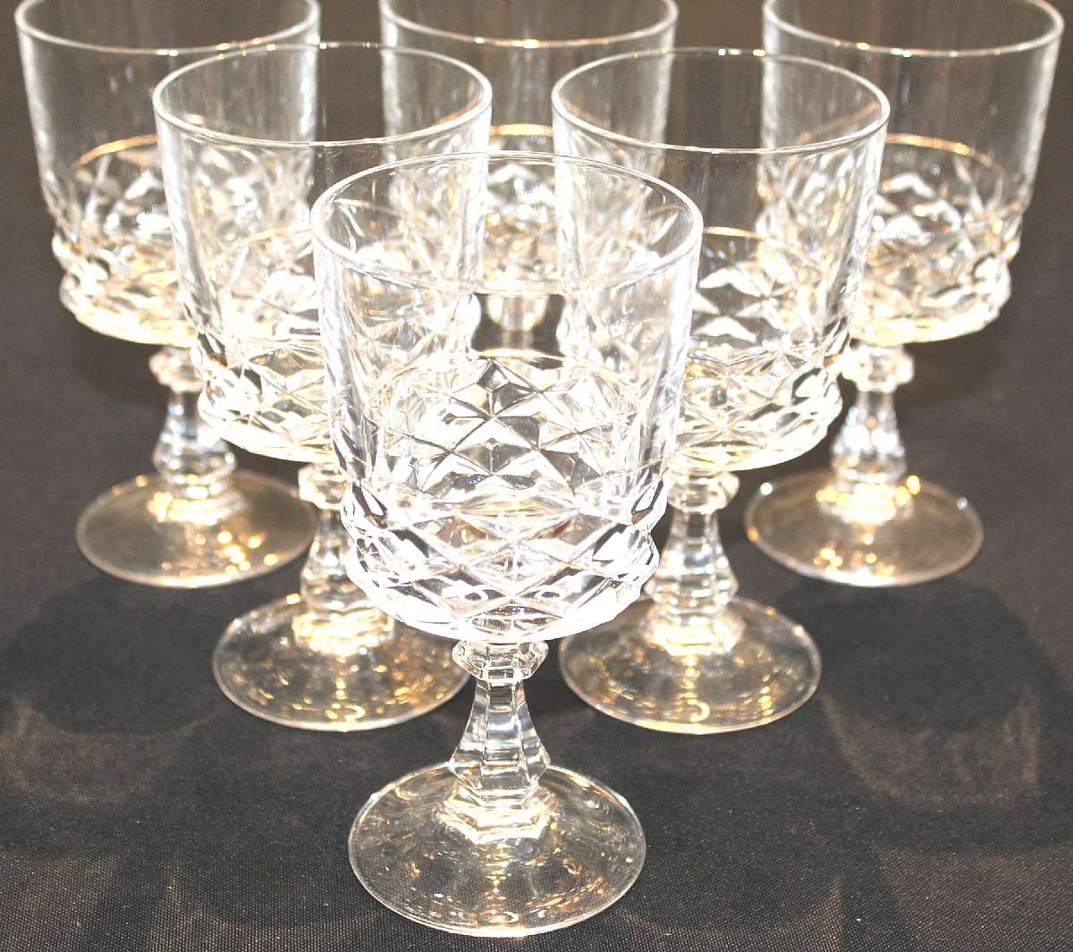 Up for sale are these Vintage Cristal Dâ€™Arques Durand Diamond Pattern Set Of Six Wine Glasses in excellent condition with no chips or cracks. They measure approx. 5 1/4"Tall by 2 5/8"W. Shipping Excludes: Alaska/Hawaii, US Pr