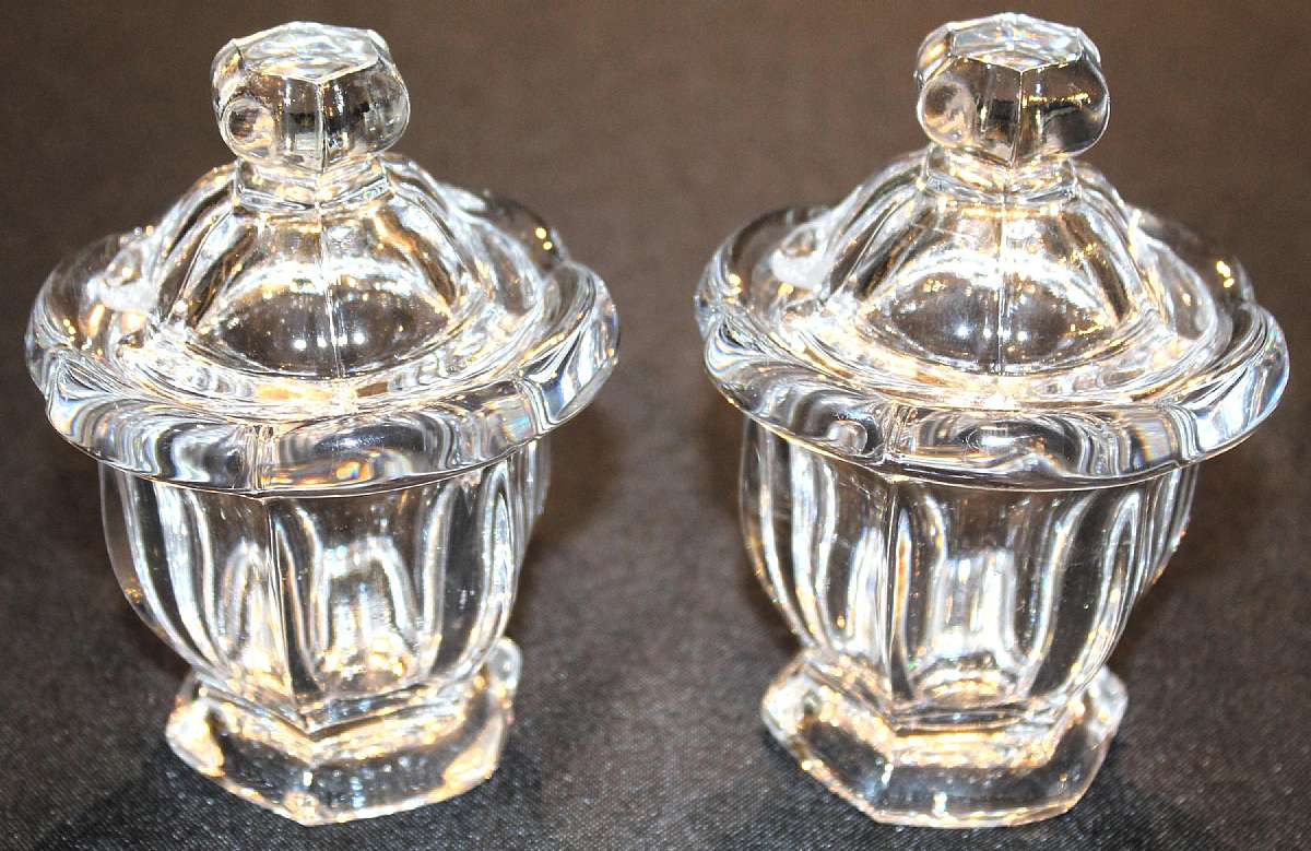 Up for sale are these Baccarat Bretagne Set Of Two Mustard Condiment Jars in excellent condition with no chips or cracks. They measure approx. 4 1/2"T by 3 1/4"W.Shipping Excludes: Alaska/Hawaii, US Protectorates, APO/FPO, PO BoxShipping Provi