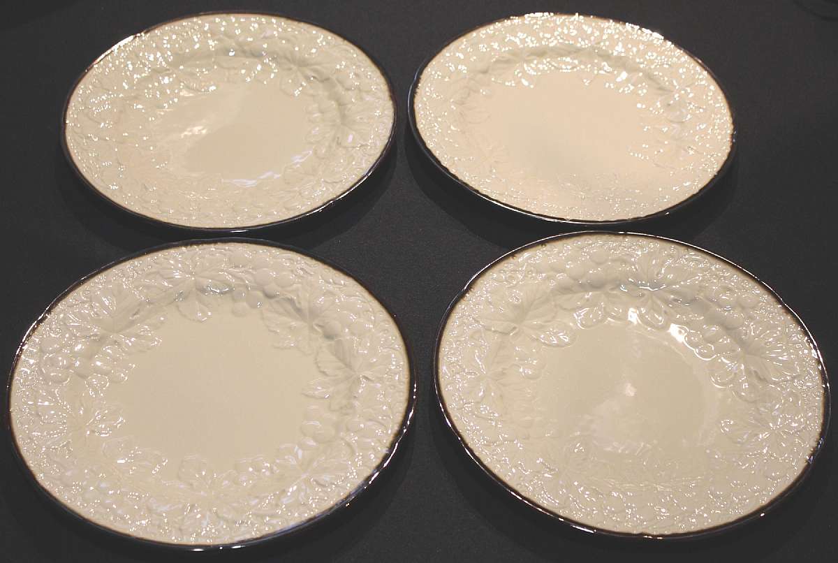 Up for sale are these Certified International Bordeaux Ivory Set Of Four Dinner Plates in great condition with no chips. There is some crazing. They measure approx. 11 1/8"W.  Please see my other sales for more of this pattern.Shipping Excludes: Ala