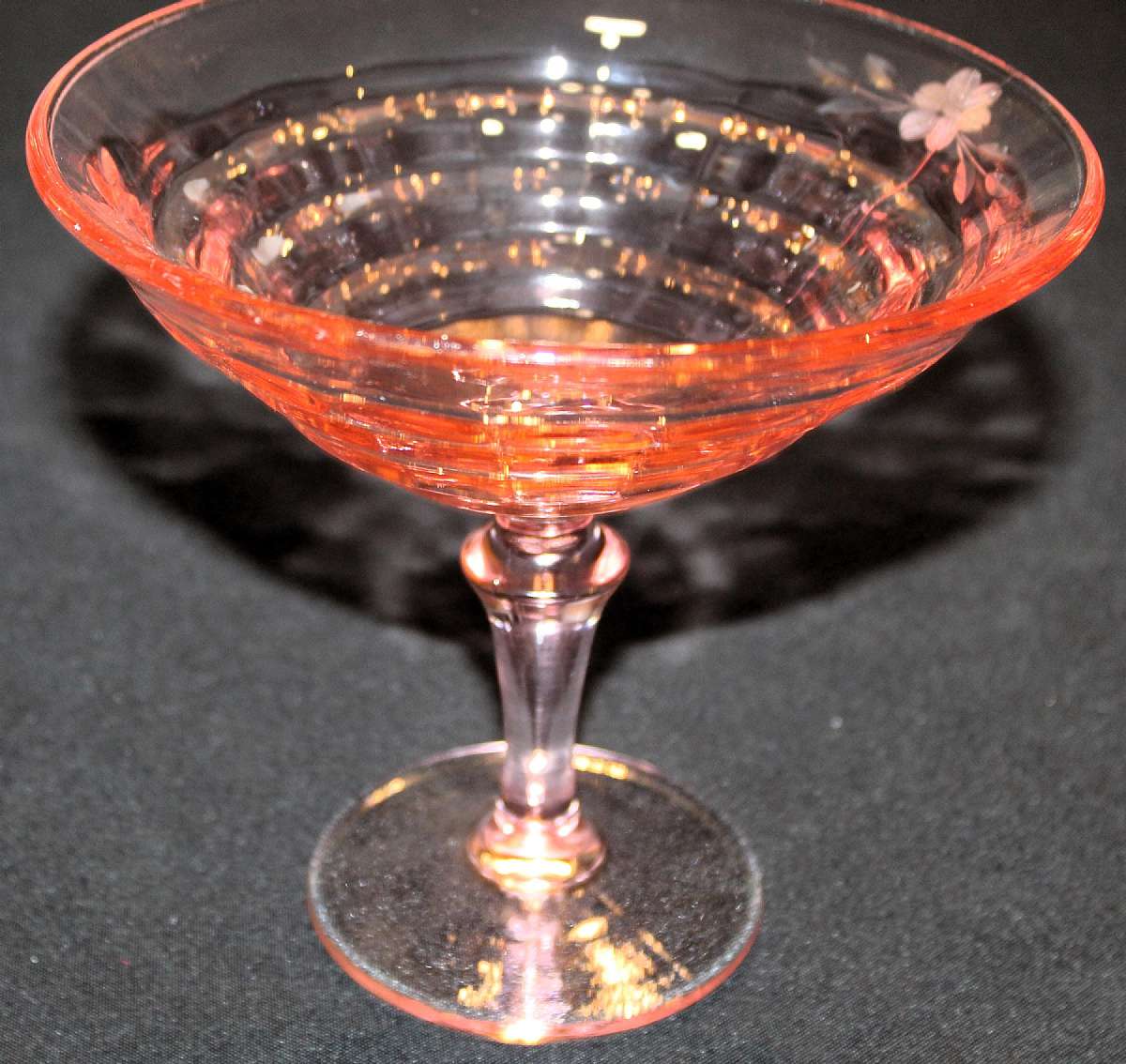 Up for sale is this Elegant Glass Pink Floral Compote in excellent condition with no chips or cracks. It measures approx. 6 3/4 inches tall & about 7 1/4 inches wide.Shipping Excludes: Alaska/Hawaii, US Protectorates, APO/FPO, PO BoxShipping Provide