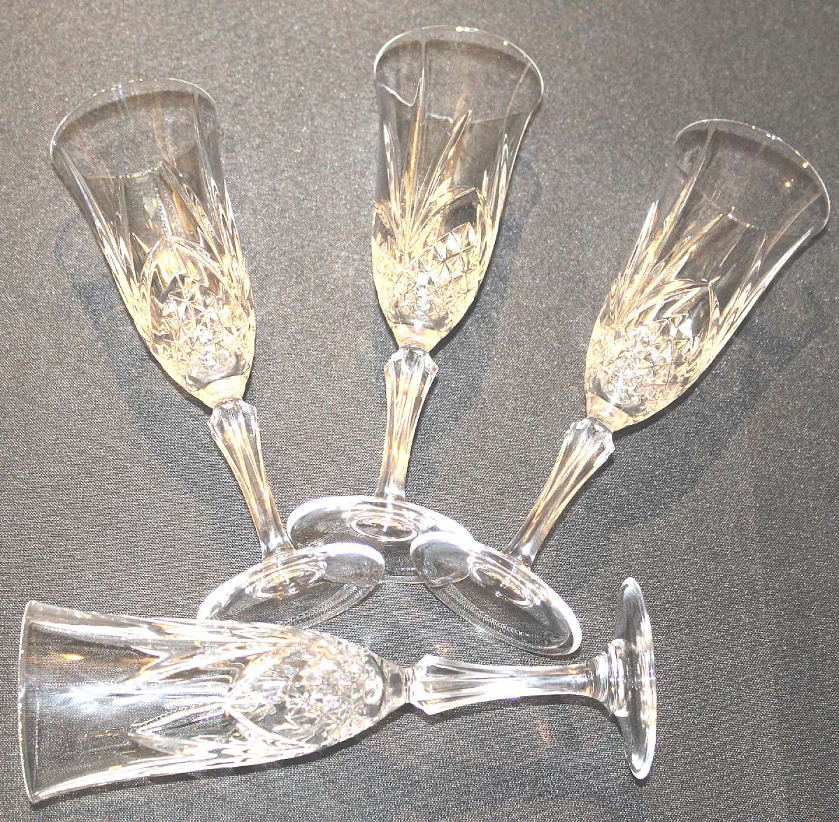 Up for sale are these Cristal De Flandre Salzburg Set Of Four Fluted Champagne Glasses in excellent condition with no chips or cracks. They measure approx. 7 7/8"T by 2 1/2"W. Shipping Excludes: Alaska/Hawaii, US Protectorates, APO/FPO, PO Box