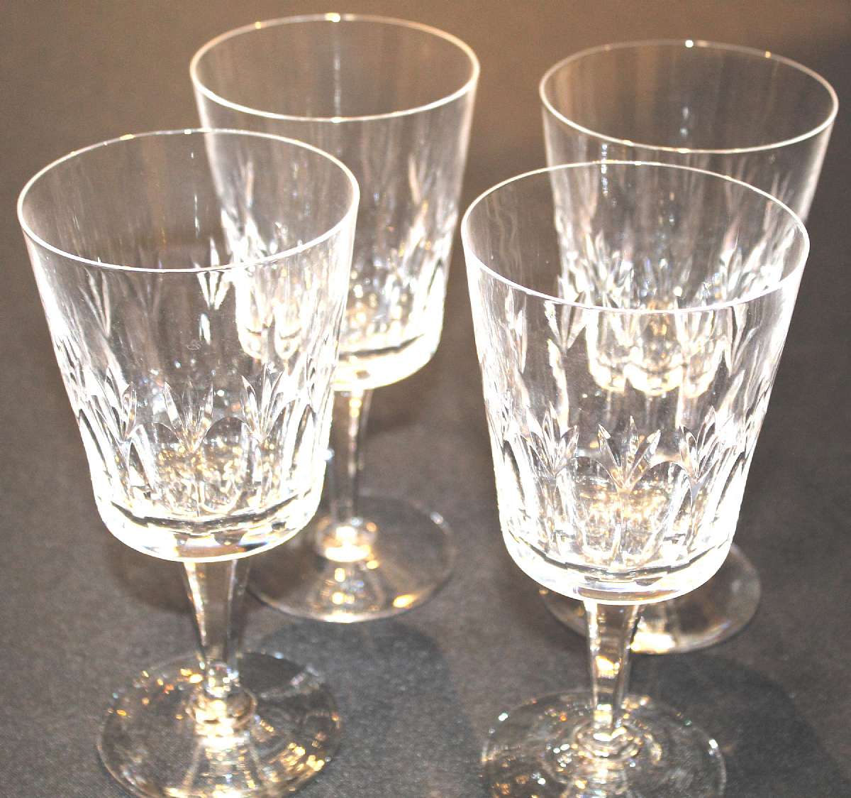 Up for sale are these Royal Doulton Ashmont Set Of Four Water Glasses in excellent condition with no chips or cracks. They measure approx. 6 3/4"T by 3 1/4"W. Shipping Excludes: Alaska/Hawaii, US Protectorates, APO/FPO, PO BoxShipping Provided