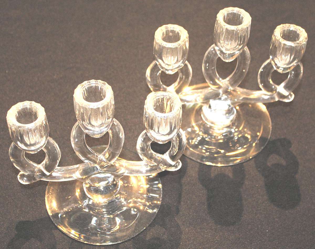 Up for sale are these pair of Heisey Lariat Vintage 3 Light Candlestick in great condition with no chips or cracks. They measure approx. 7 inches tall by about 5 1/4"W at the base and are about 7"L. Shipping Excludes: Alaska/Hawaii, US Protecto