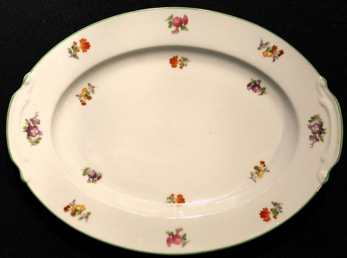 Up for sale is this Rose China Japan Small Flowers & Green Trim Pattern RO8 Platter in excellent condition with no chips or cracks. It Measures approx. 12"L by 9"W. Please see my other sales for more of this beautiful pattern. Circa 1946.S