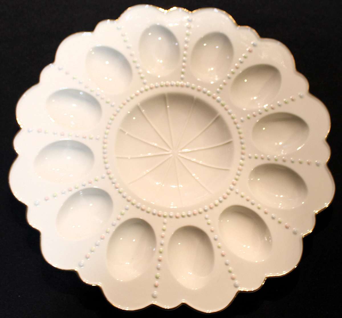 Up for sale is this Mikasa Tuscan Gold Deviled Egg Plate in excellent condition with no chips or cracks. They measure approx. 12"W.  Shipping Excludes: Alaska/Hawaii, US Protectorates, APO/FPO, PO BoxShipping Provided to the United States Only.