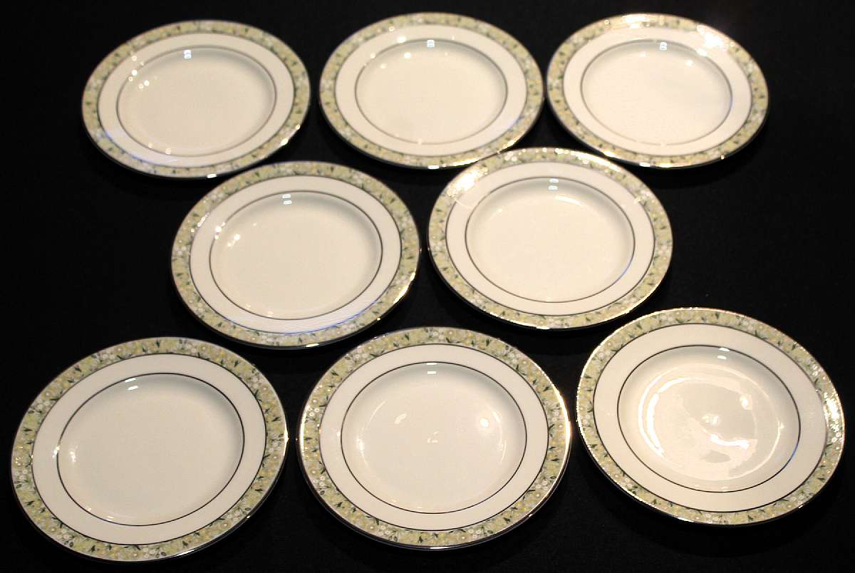 Up for sale are these Minton Wimbledon Bone China Set Of Eight Bread & Butter Plates in excellent condition with no chips or cracks. They measure approx. 6 1/2"W.  Shipping Excludes: Alaska/Hawaii, US Protectorates, APO/FPO, PO BoxShipping Prov