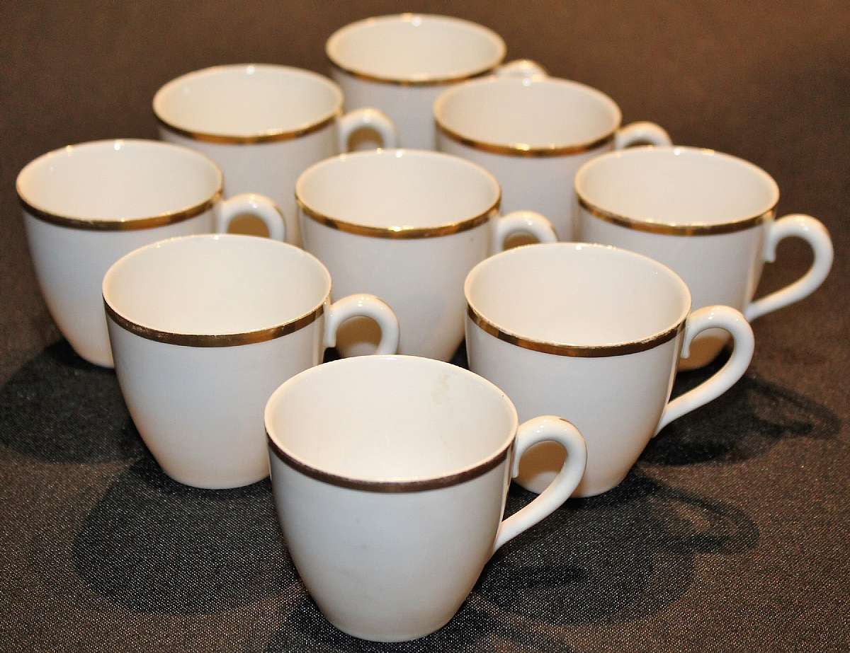 Up for sale are these Weimer Germany Set Of Nine Demitasse Cups  in great condition with no chips or cracks. The cups measure approx. 2 1/4"T by 3 3/8"W.   Shipping Excludes: Alaska/Hawaii, US Protectorates, APO/FPO, PO BoxShipping Provided to