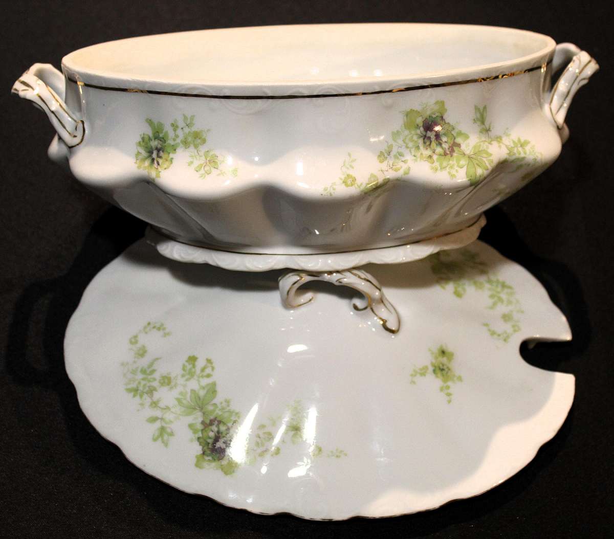 Up for sale is this Antique L Straus & Sons Carlsbad Austria Covered Casserole in good condition. One small nick on the inside rim of the lid that is pictured and very little gold wear. No other chips, cracks, repairs or crazing. Measures without the lid