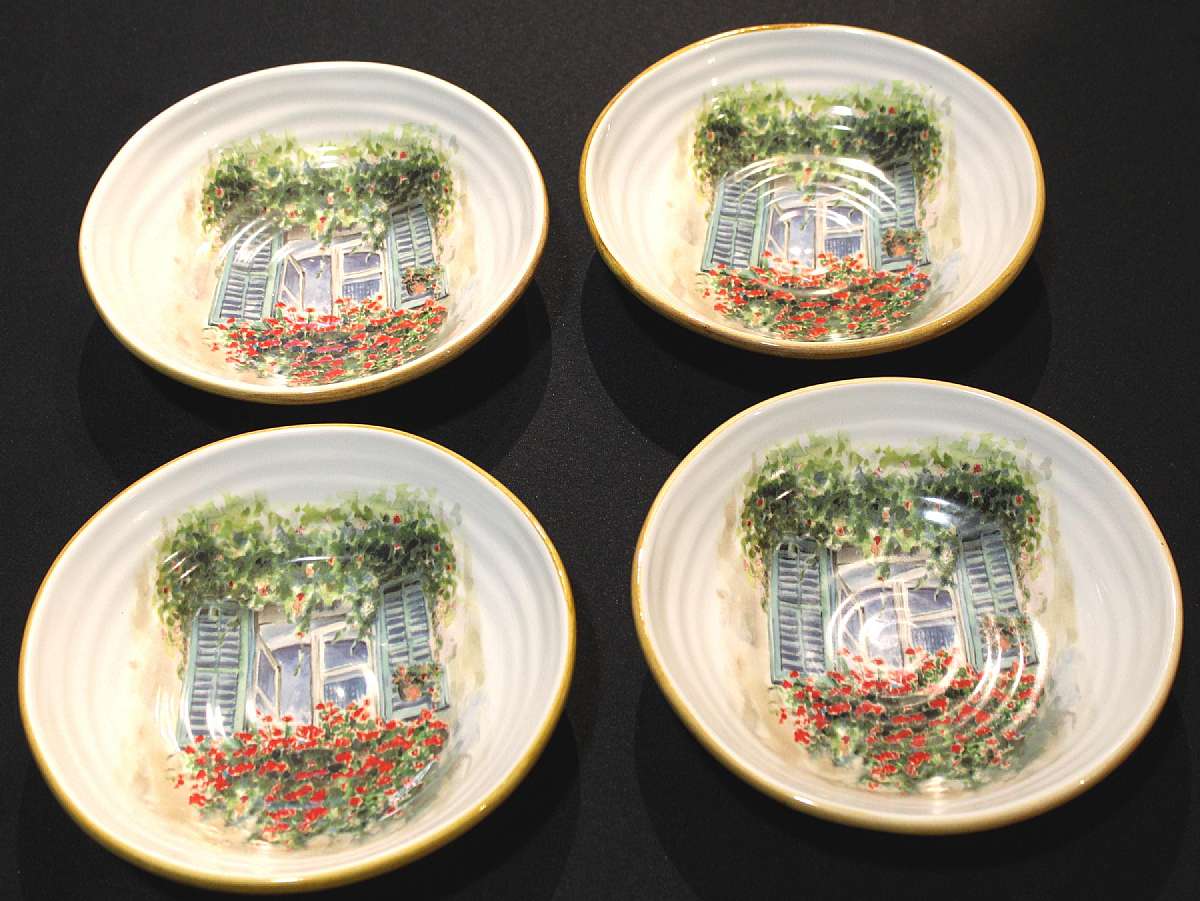 Up for sale are these Opificio Etico Window Flower Set Of Four Bowls in excellent condition with no chips or cracks. The bowls measure approx. 8 3/4"W. Shipping Excludes: Alaska/Hawaii, US Protectorates, APO/FPO, PO BoxShipping Provided to the Unit