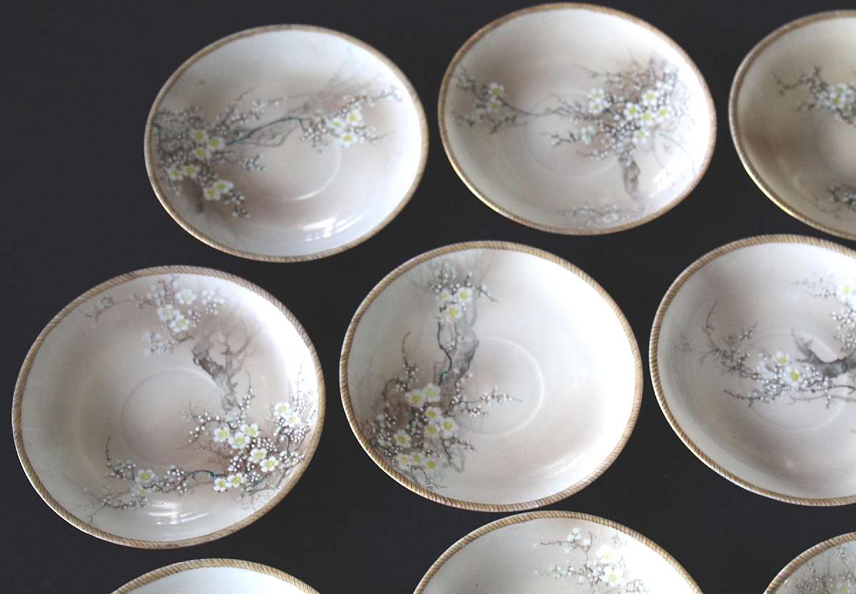 Up for sale is this Nippon Hand Painted Highly Decorated Set Of Ten Saucers with enamel in great condition with no chips or cracks. The saucers measure approx. 5 1/2"W. It is amazing how lightweight this china is. Shipping Excludes: Alaska/Hawaii, U