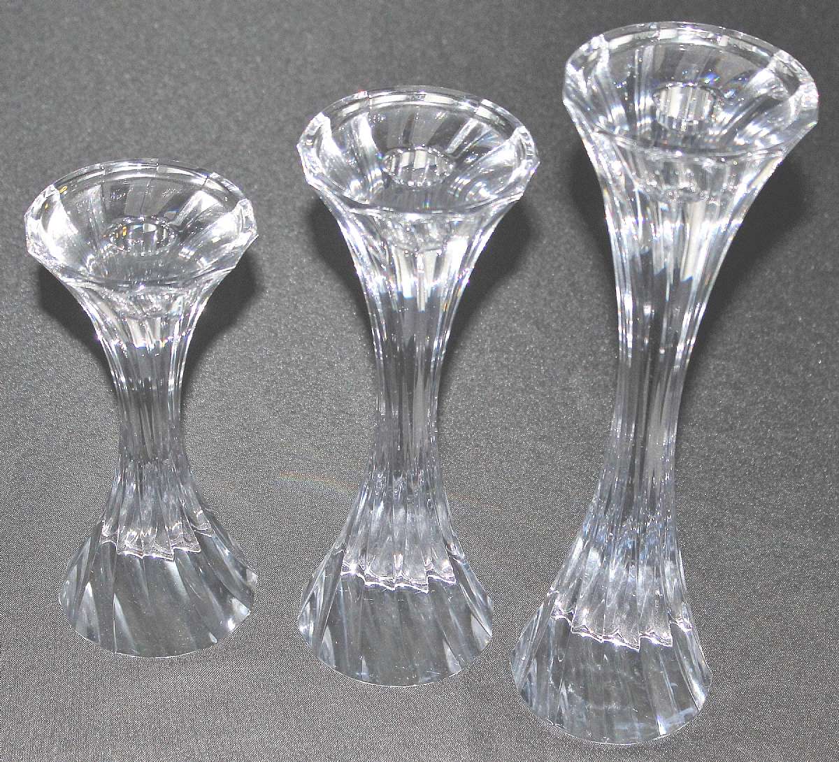 Up for sale are these Mikasa Rapture Gorgeous Set of 12, 10 & 8 Inch Pillar Candleholders in excellent condition with no chips or cracks. Rare complete set of these. Shipping Excludes: Alaska/Hawaii, US Protectorates, APO/FPO, PO BoxShipping Provide
