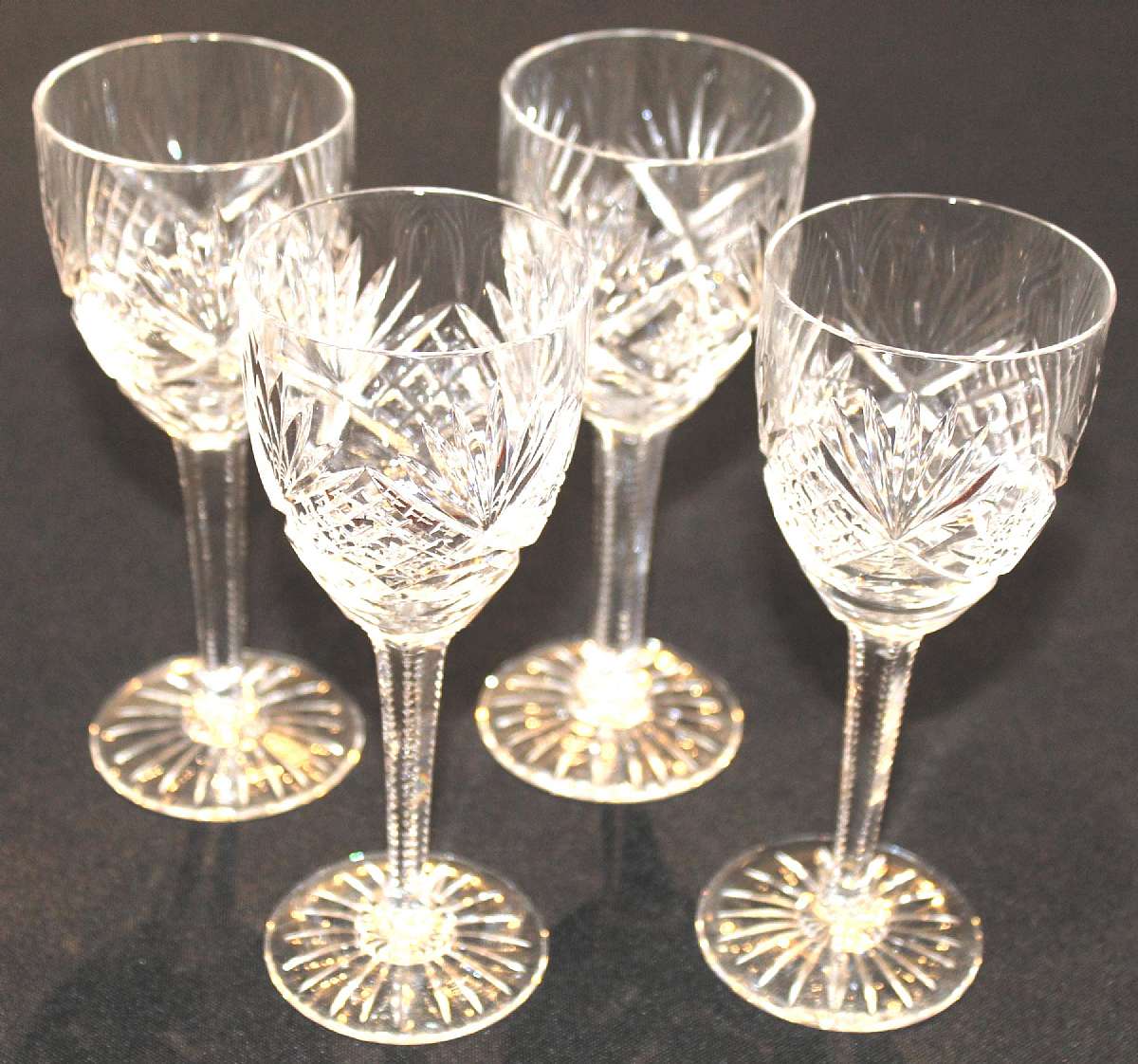 Up for sale are these Vintage Cordial Stemmed Crystal High End Set of Four Elegant Pieces in excellent condition with no chips or cracks. Great Crystal Ting. They measure approx. 5 5/8"T by 2 1/4"W. Shipping Excludes: Alaska/Hawaii, US Protecto
