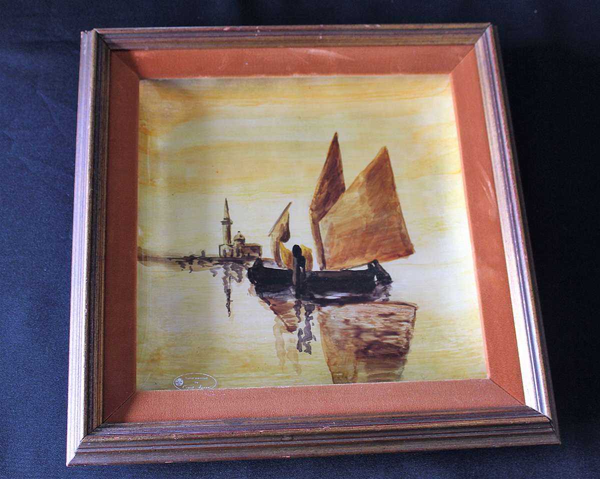 Up for sale is this Count Agazzi Hand Reverse Painted Framed Signed Picture. Signed in the right-hand corner in the glass. Sticker in the left hand corner that reads hand painted by Count Agazzi. The piece measures approx. 15 1/2" by 15 1/2".    Count Ang
