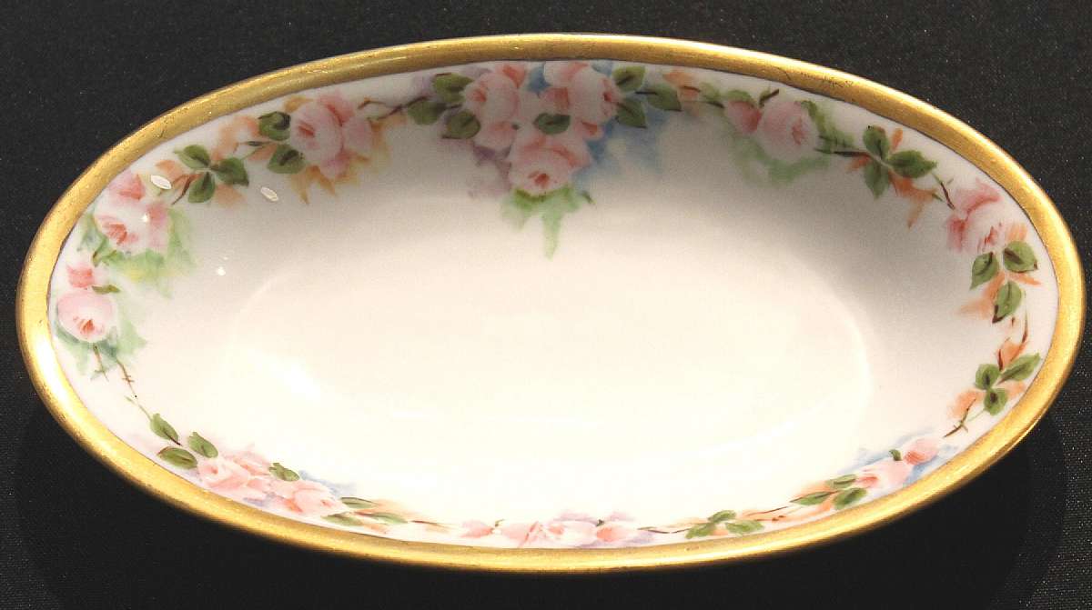 Up for sale is this Royal Bayreuth Antique Pink Rose Floral Relish in great condition with no chips, cracks or crazing. Minor Gold Wear. The Relish measures approx. 9"L  by 5"W. This mark was used around 1902. Please see my other sales for more