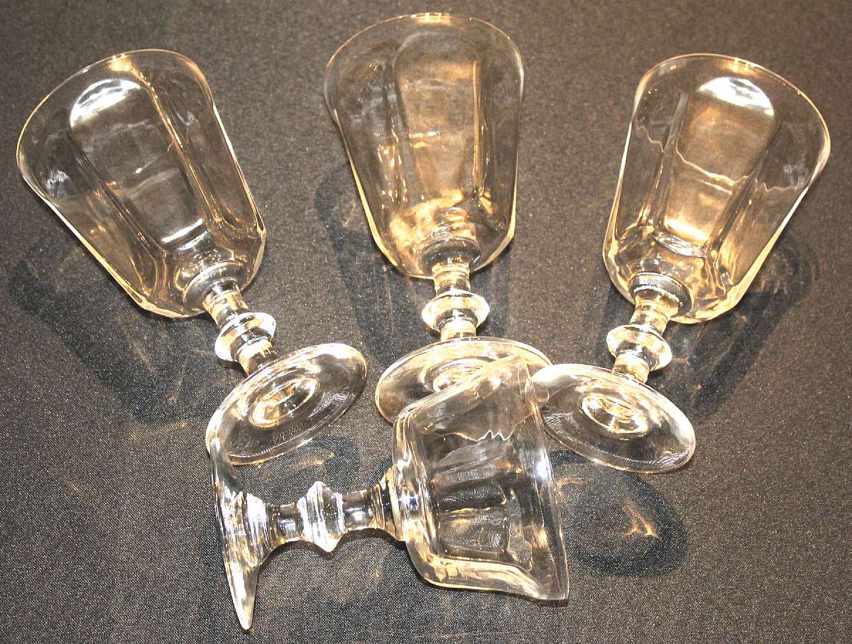 Up for sale are these Bryce Antique Clear Set Of Three Water & One Champagne Glass in great condition with no chips or cracks. The water Glasses measure approx. 6 3/4"T by 3 1/2"W & the Champagne glass is 5"T by 3 7/8"W. Shipp