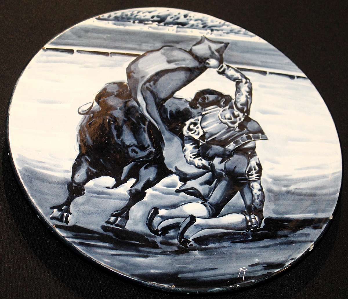 Up for sale is this Bullfighter Fighting Bull Hand Painted in Spain Charger. Measures approx. 16"W. Beautiful piece. Does have some rim chips.Shipping Excludes: Alaska/Hawaii, US Protectorates, APO/FPO, PO BoxShipping Provided to the United States