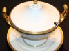 Antique Pirkenhammer Czechoslovakia Covered Tureen With Gilded Mask Handles & Plate